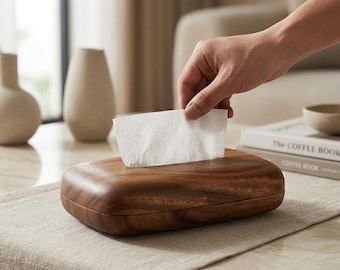 木製ティッシュボックスカバーホルダー - 長方形ナプキンボックス - ミニマルなティッシュケース - ホームデコレーションバスルームオーガナイザー - 素朴な木製ティッシュボックス
