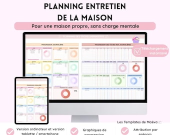 Pastel Housekeeping Planner | Google Sheets | Daily, Weekly, Monthly, and Yearly Tracking | Automated Tasks & Charts | Home Template