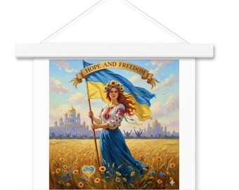 Plakat mit Aufhängung – Support Ukraine Wandkunst 10x10, Freiheit und Hoffnung Inspirujący wystrój domu