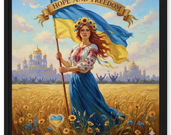 Obraz na płótnie w ramie „Stań z Ukrainą” – Wolność i nadzieja (16x16)