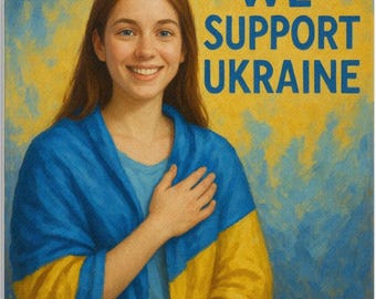 Wspieramy Ukrainę – dekoracja na płótnie z flagą Ukrainy i solidarnością (30x30 cm)