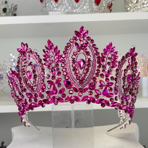 Fuchsia Rhinestone Tiara, Princess Tiara, Silver Pageant Crown, Wedding Headband Tiara Crown Fuchsia - Etsy main image 4