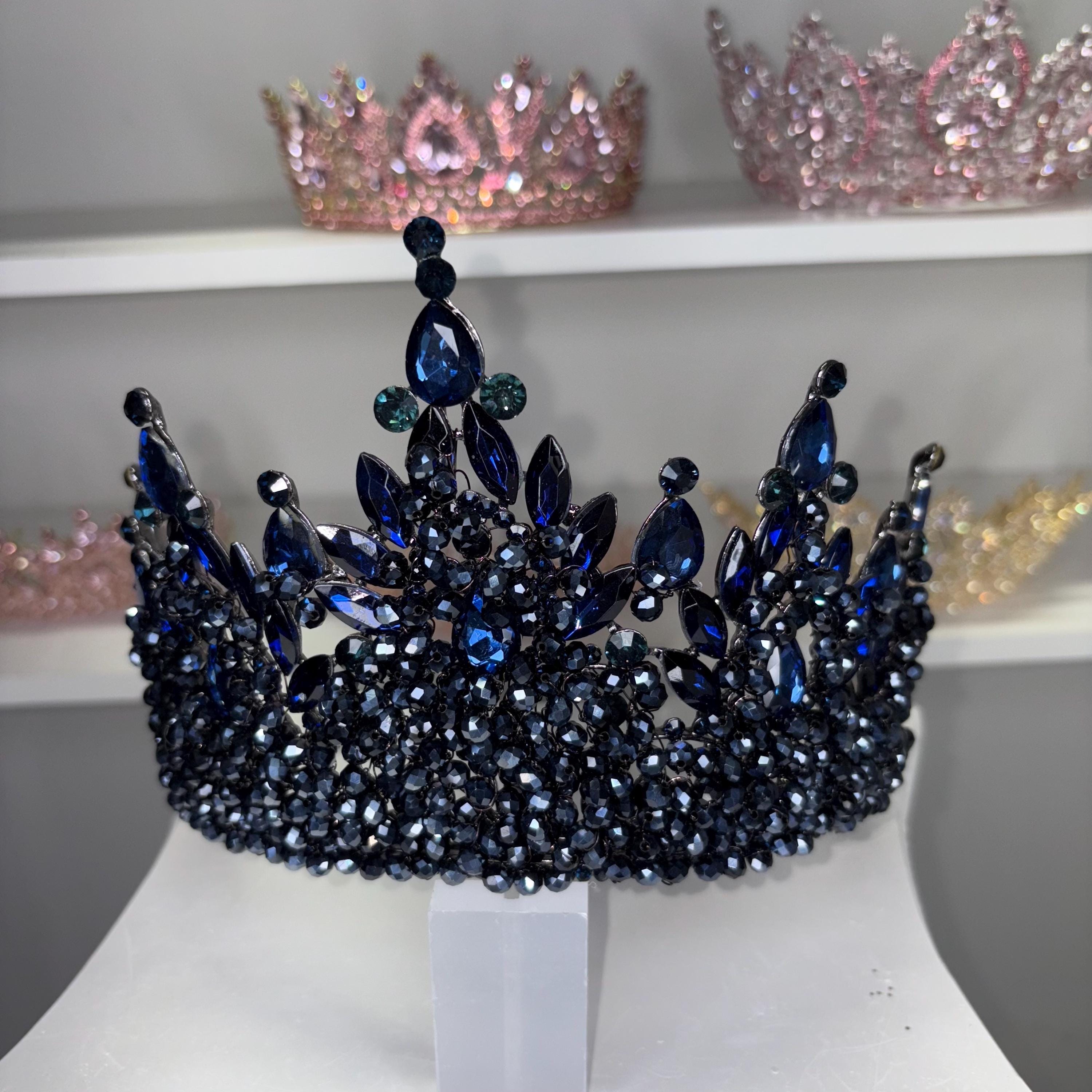 navy tiara for dinner dress BLUE QUINEANERA Crown Tina holly Size (check size guide):2XL Gold the tiara frame PLSHOP warehouse Julie Bishop steps out