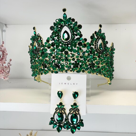 EMERALD GREEN/GOLD Quinceañera Crown,tiara - Etsy display picture 3