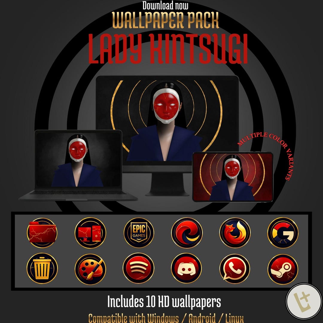 Lady Kintsugi Wallpaper Icon Pack | Japanese Dark Desktop Setup ...