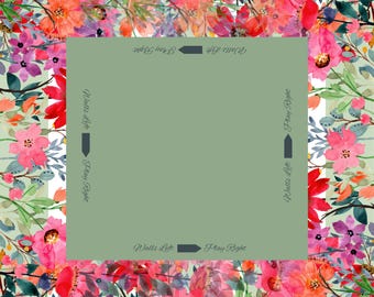 Sage Green Floral with Instructions Mahjong Mat: Mahj Game Tabletop Neoprene