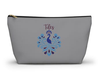Preppy Peacock Design Mahjong Tile Accessory Pouch