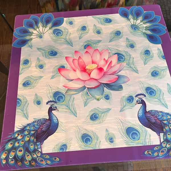 Peacock and the Lotus Neoprene Mahjong Mat