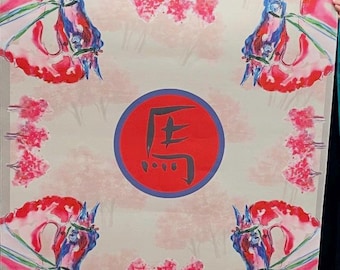 Year of the Horse Artist Collab Mahjong Mat: Neoprene Mahj Game Tabletop (33-inch)