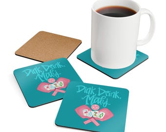 Mahjong & Pickleball Coaster Set: Dink Drink Mahj, Summer Party Decor
