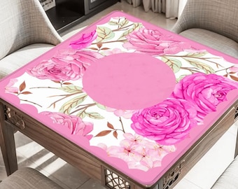 Dusty Rose Peonies Mahjong Mat: Mahj Game Tabletop Neoprene