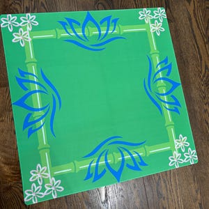 Bamboo Lotus Green Mahjong Mat: Neoprene Mahj Game Tabletop image 1