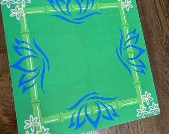 Bamboo Lotus Green Mahjong Mat: Neoprene Mahj Game Tabletop