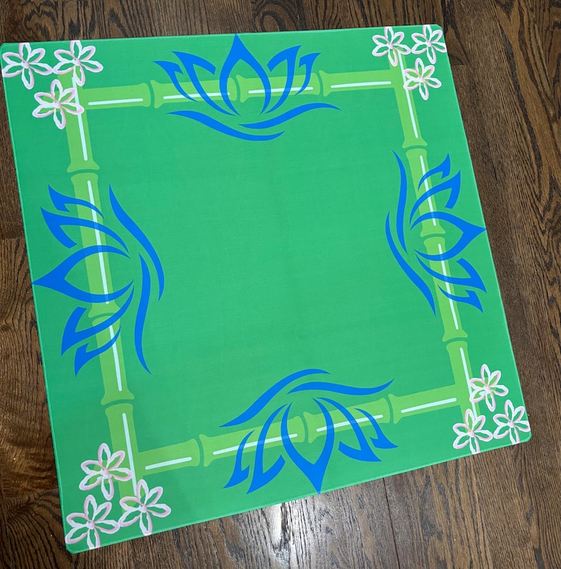 Bamboo Lotus Green Mahjong Mat: Neoprene Mahj Game Tabletop image 1