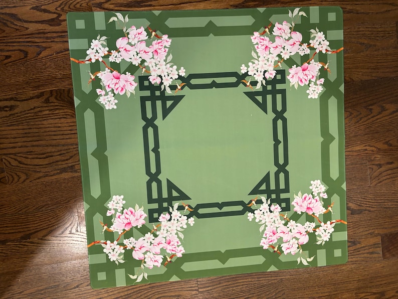 Green Bamboo Blossoms Neoprene Mahjong Mat: Mahj Game Tabletop image 1
