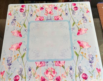 Sky Blue Florals Mahjong Mat: Neoprene Mahj Game Tabletop