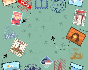 Travel Stamps Mahjong Mat: Neoprene Mahj Game Tabletop
