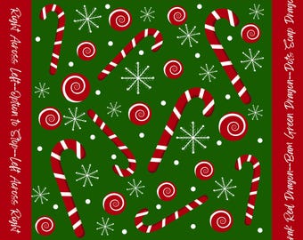May include: A square game mat with a green center featuring red and white candy canes, red and white swirl candies, and white snowflakes. The red border contains the text: Walls Left--Play Right, Right Across Left--Option to Stop--Left Across Right, Crak Red Dragon--Bam Green Dragon--Dots Soap Dragon, No Jokers with a Pair or Single.