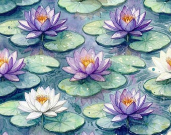 Watercolor Water Lilies Silky Neoprene Mahj Game Tabletop