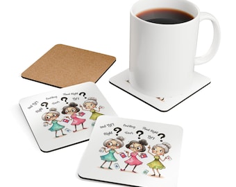 Mahjong Coaster Set: Whimsical Mahj Design, Cork Backed - Set of 4