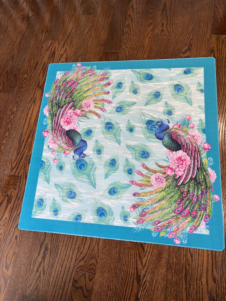 Peacock Lagoon Mahjong Mat: Neoprene Mahj Game Tabletop 画像 1