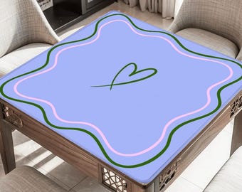 Periwinkle Open Heart Mahjong Mat: Mahj Game Tabletop Neoprene