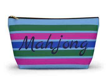 Striped Mahjong Tile Pouch: Polyester Zipper Bag