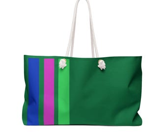 Striped Green Weekender Bag: Fits Mahjong Racks or Pickleball Essentials