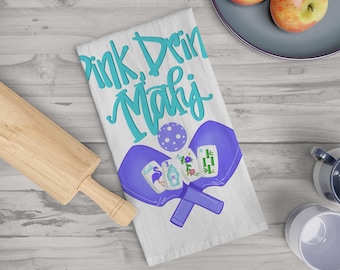 Mahjong & Pickleball Tea Towel: Funny Kitchen Mahj Decor, Playful Gift