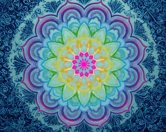 Mandala Mahjong Mat: Neoprene Multi-Color Floral Mahj Game Tabletop
