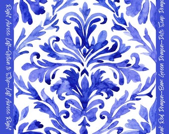 Deep Blue Floral Neoprene Mahjong Mat with instructions