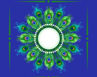 Peacock Circle Mahjong Mat: Neoprene Mahj Game Tabletop