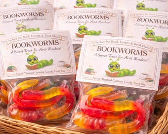 Prefilled Bookworm Candy Bags, Book Club Favors, Reader Gifts, Literary Party Favors, Teacher Gifts, Book Lover Treats, Gummy Worm Bags