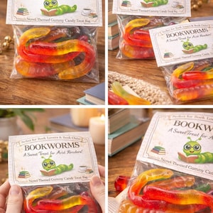 Prefilled Bookworm Candy Bags, Book Club Favors, Reader Gifts, Literary ...