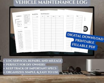 Car Maintenance Log Book – Fillable Printable for DIY Repairs & Vehicle Tracking (Digital Download)