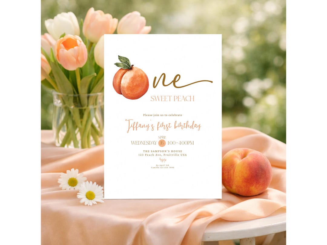 One Sweet Peach First Birthday Invitation, Editable Sweet as a Peach ...