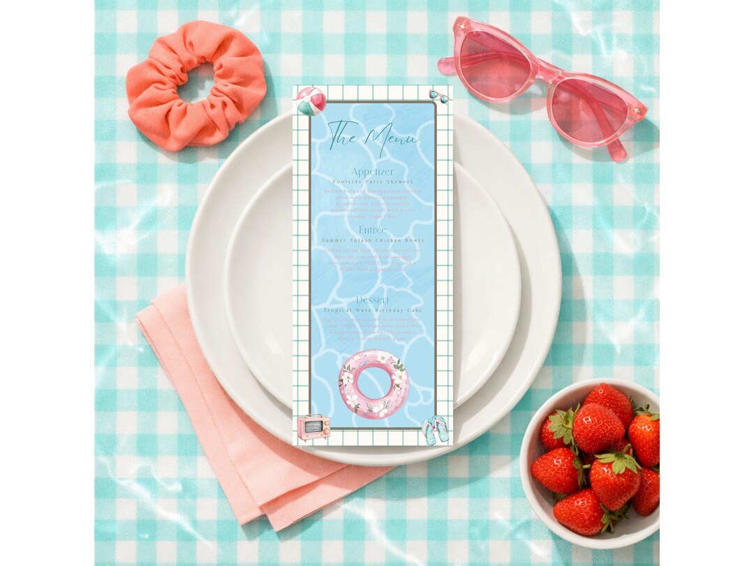 Pool Party Birthday Menu, Editable Summer Pool Party Menu, Printable ...