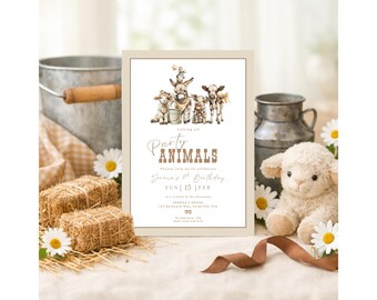 Barnyard Party Animals Birthday Invitation, Farm Birthday Invite, Farm Animals Party, Editable Printable Kids Birthday