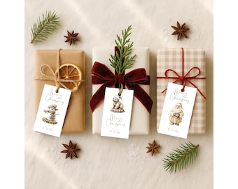 Rustieke kerstcadeaukaartjes afdrukbaar, neutrale vakantietagbundel, bosrijke kersttags, rustieke wintercadeaulabels, direct downloaden