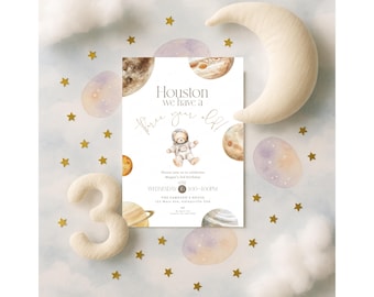Astronaut Birthday Invite, Space Bear 3rd Birthday Invite, Houston We Have a Three Year Old, Editable Space Party Template