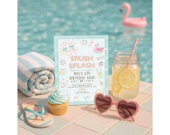 Splish Splash Geburtstagseinladung, Pool Party Summer Bash Vorlage, bearbeitbare druckbare digitale Download
