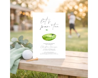 Let's Par Tee verjaardagsuitnodiging, golf verjaardagsfeestje uitnodigen, bewerkbare golf thema verjaardag sjabloon, afdrukbaar verjaardag ontwerp