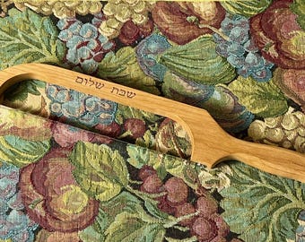 Challah Bread Knife - 'Shabbat Shalom' in Hebrew, Cherry Hardwood - Religious Gift - Wedding Gift