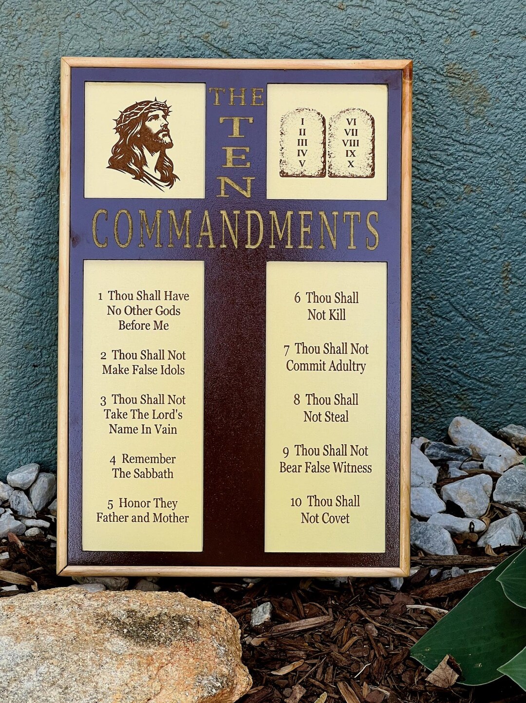 Ten Commandments Wood Sign | Laser Engraved Oak & Cherry Hardwood ...