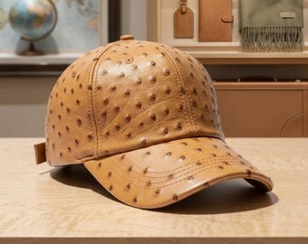 Ostrich Leather Baseball Cap Luxury Streetwear, Genuine Exotic Texture Snapback
