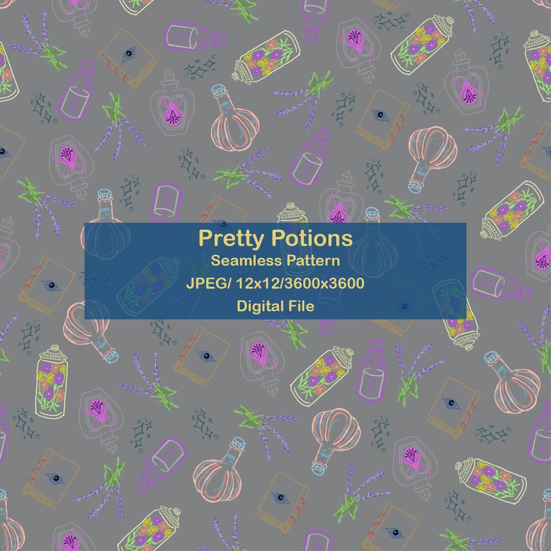 Potion Patterns Pretty Potion Seamless Pattern – Instant Download JPEG for Fabric ...
