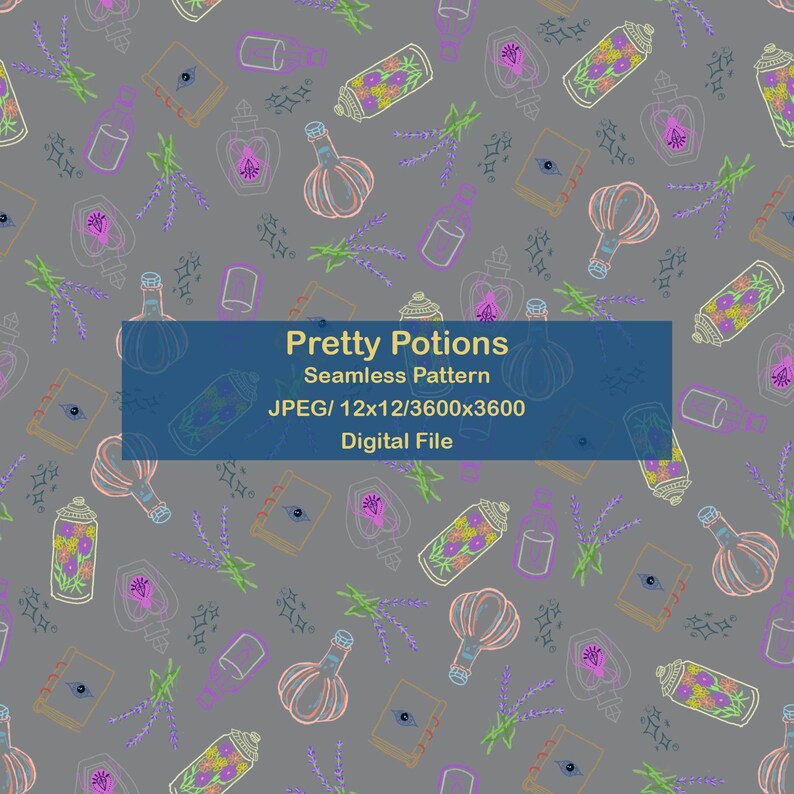 Shield Potion Pattern Pretty Potion Seamless Pattern – Instant Download JPEG for Fabric ...
