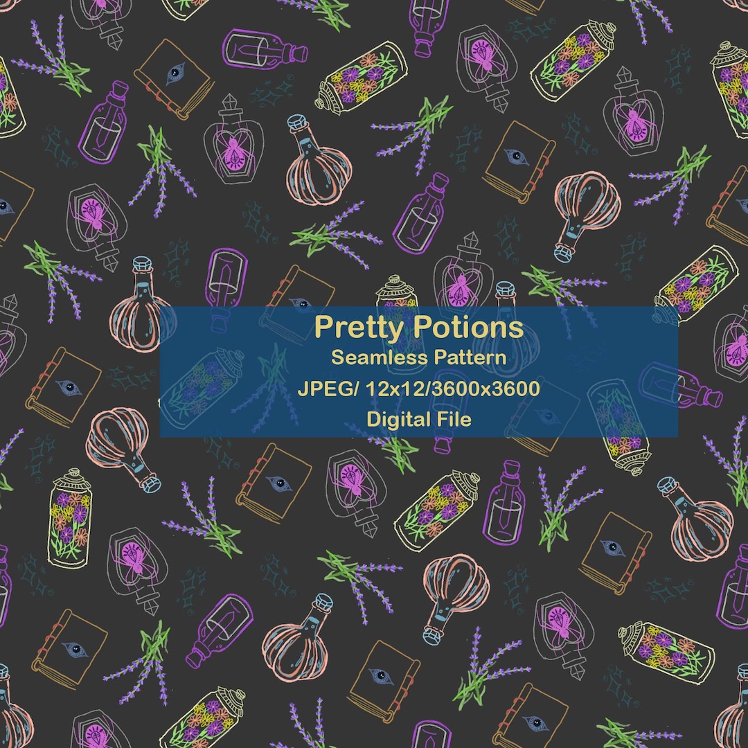 Potion Patterns Pretty Potion Seamless Pattern – Instant Download JPEG for Fabric ...