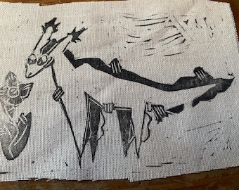 Dragon linocut patch - Block printed sew on patch