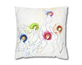 Funda de almohada con ángeles de la danza, funda de almohada decorativa de lienzo con arte angelical, regalo espiritual y alegre para el hogar que promueve el movimiento, la armonía y la energía creativa.